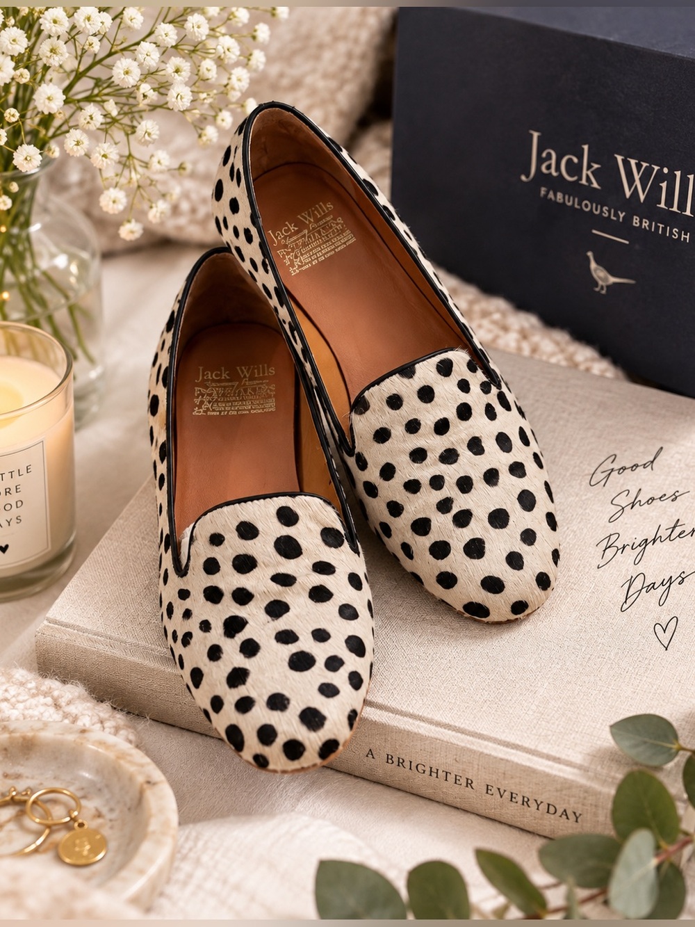 Jack Wills Women's Black and White Polka Dot Loafers